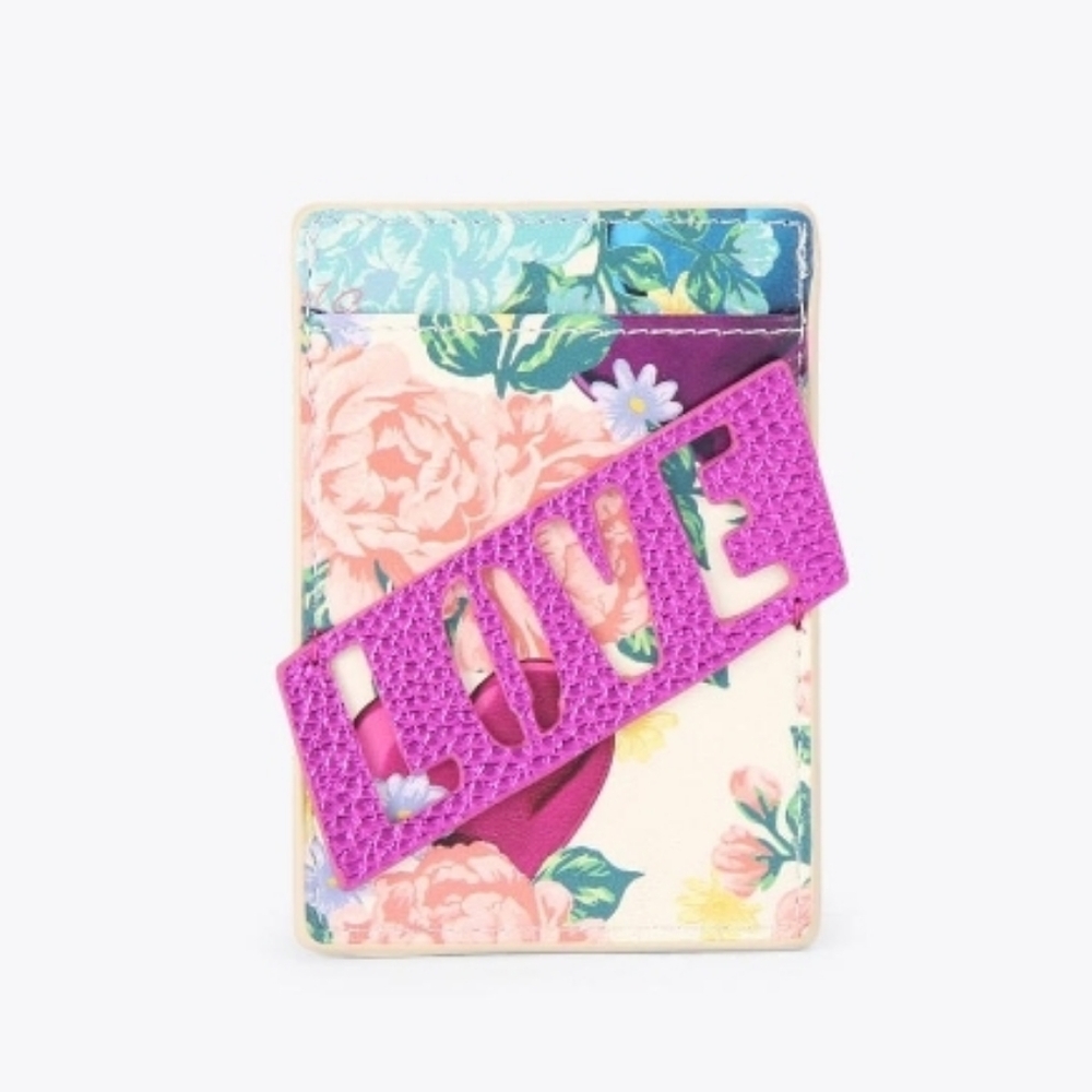 NWOT Kurt Geiger Floral Card Holder with Purple LOVE Detail